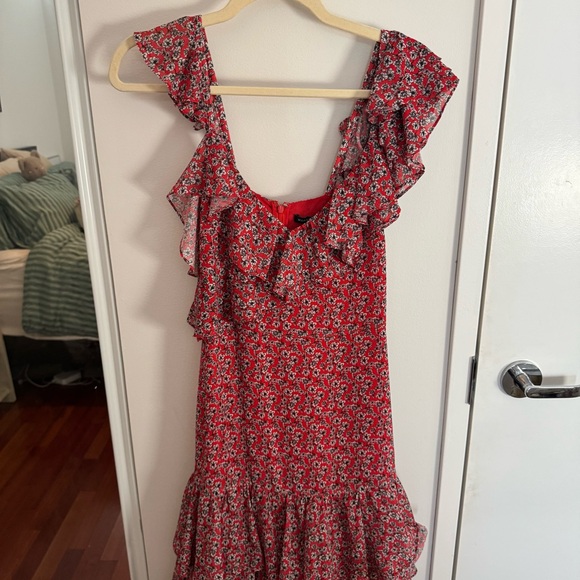MARISSA WEBB Red Floral Ruffle Tiered Midi Dress - Picture 8 of 11